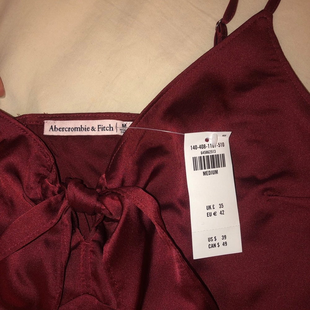 NWT A&F satin tie front tank top